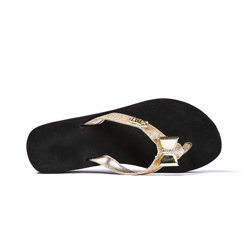 Quick-Drying ladies eva slides footwear slipper gold flip flops with butterflies decoration