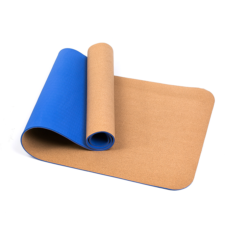 Cheap OEM High quality eco-friendly custom cork tpe 6mm thin yoga mat with double layer