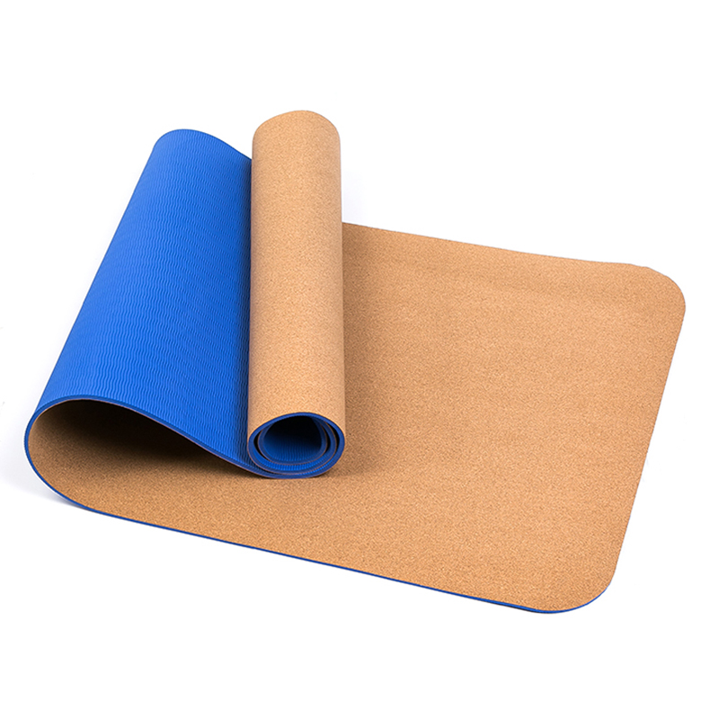 Cheap 8mm high elasticity durable easy to clean lightweight double layer tpe cork yoga mat with logo printing Featured Image