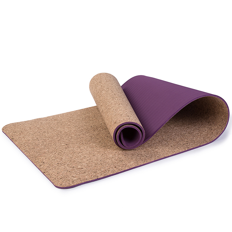 Skidproof tpe eco friendly exercise non toxic cork yoga mats cork with double layer