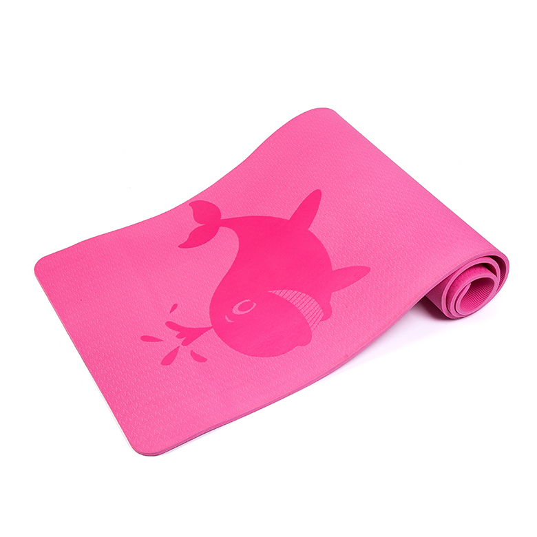 2020 fabriksdirekt Högkvalitativ anpassad halksäker hållbar rosa Whale design yogamatta med tpe gummi