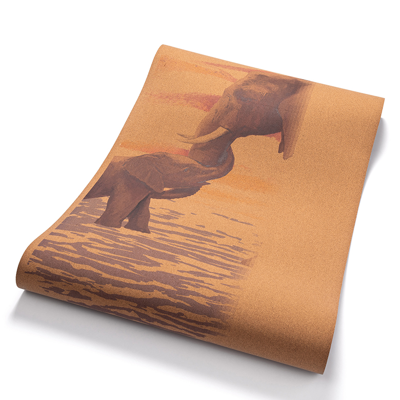 China Verkeefer Geroch resistent duebel Säit Öko frëndlech Rutsch Déier Elefant Print tpe Benotzerdefinéiert Logo Cork Yoga Mat
