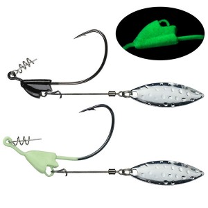 WH-H071 Offset Fishing Hooks With Metal Spoon Slice Jig Head 5g-12gWide Crank Fishhooks For Soft Lure Baits Spinner Spoon Luminous