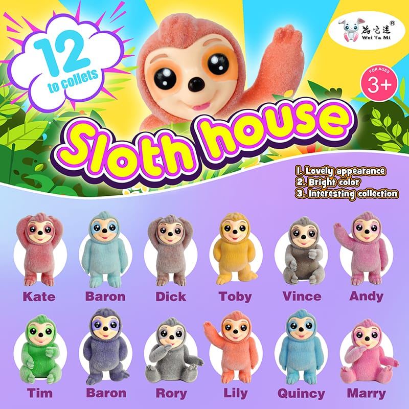 Best-Selling Washable Toys - Lazy Sloth – Small Plastic Toys Wholesale Wj0010 Flocked Sloth Animal Figure Pocket Money Toy – Weijun