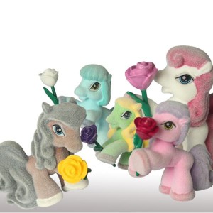 Mini Pony Toy for Kids Flocked Pony Figure with A Rose