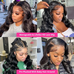 Long Body Wave Human Virgin Hair Lace Front Wig Pre Plucked With Baby Hair
