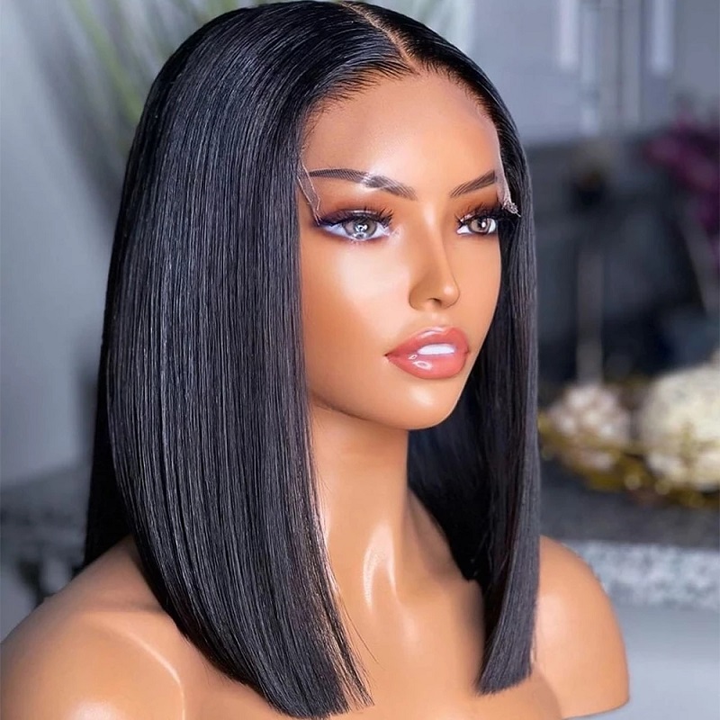 High definition Virgin Hair Lace Wig Vendors - Bone Straight Human Hair Lace Closure Blunt Cut Short Bob Wigs – Weiken