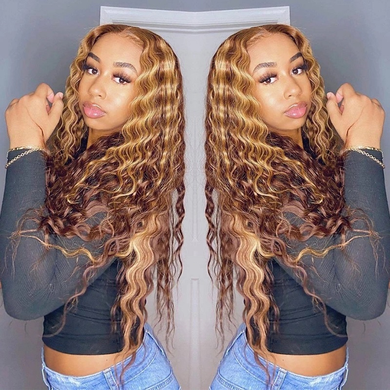 High Quality Wk Ombre Brown Kinky Curly Lace Front Closure Wig
