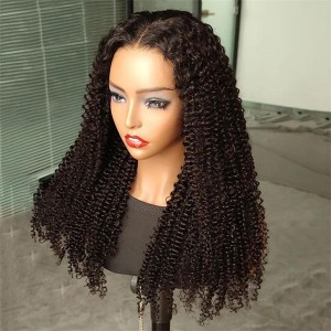 Kinky Curly glueless hd lace front human hair wigs with Dome Cap