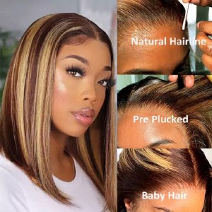 Factory Cheap Hot Full Lace Wig - 4X4 Highlight Honey Blonde Lace Closure Wig Ombre Dark Roots Short Bob  – Weiken
