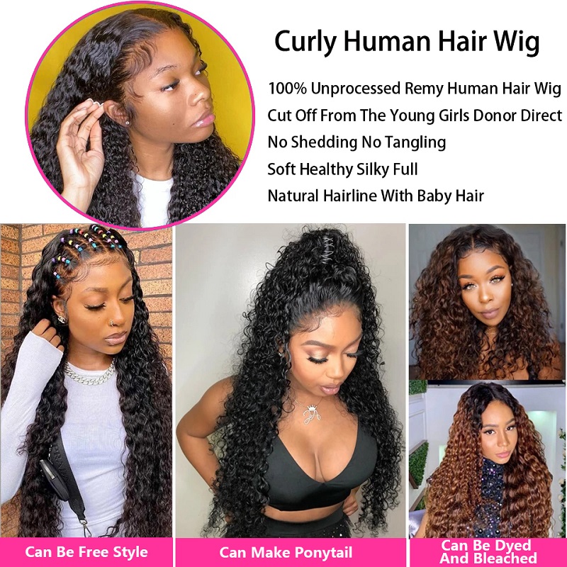 High Quality Hot Sale Transparent Lace Frontal Closure Kinky Curly Wig  Human Hair Manufacturer and Supplier