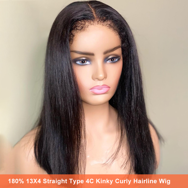 Type 4C Afro Kinky Curly Hairline Straight HD Lace Front Wig