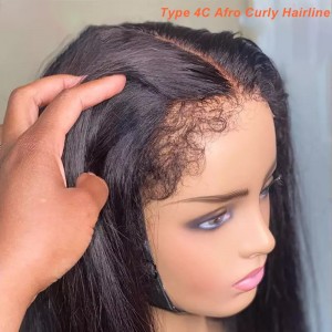 Type 4C Afro Kinky Curly Hairline Straight HD Lace Front Wig
