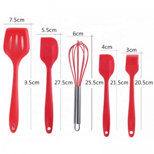 Stainless Steel Handle Red Kitchen Tools Cooking Utensil Set Kitchware Silicone Spatulas Egg Beater