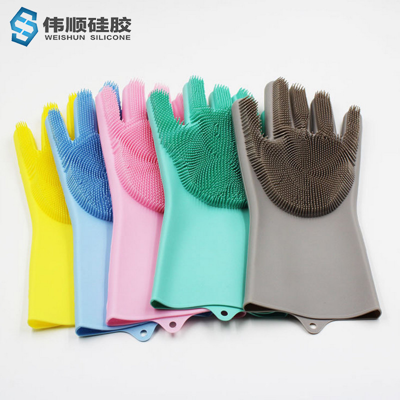 China Wholesale Whiskey Ball Ice Maker Suppliers - Brush Kitchen Bathroom Cleaning Brush Silicone Dish Washing Gloves Pet Grooming Glove With Sponge Scrubber – Weishun