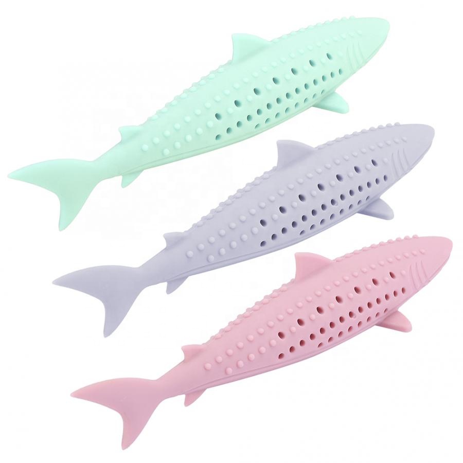 Pet Catnip Molar Teeth Cleaning Fish Shape Training Interactive Toy for Silicone Cat Chew Toys