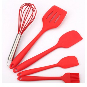 Stainless Steel Handle Red Kitchen Tools Cooking Utensil Set Kitchware Silicone Spatulas Egg Beater