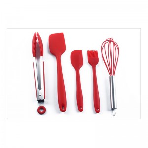 Factory best selling China Best Baby Bibs Factories - Stainless Steel Handle Red Kitchen Tools Cooking Utensil Set Kitchware Silicone Spatulas Egg Beater – Weishun