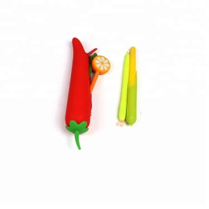 Custom Promotional Gift Chili Shape Stationery Pen Storing Bags Silicone Pencil Pouch
