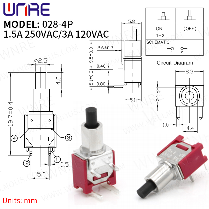 028-4P Miniature Toggle Switch 4 Pin 2 Position Latching Power Button Switch Car Boat Rocker Toggle Switch Electronic Gadgets