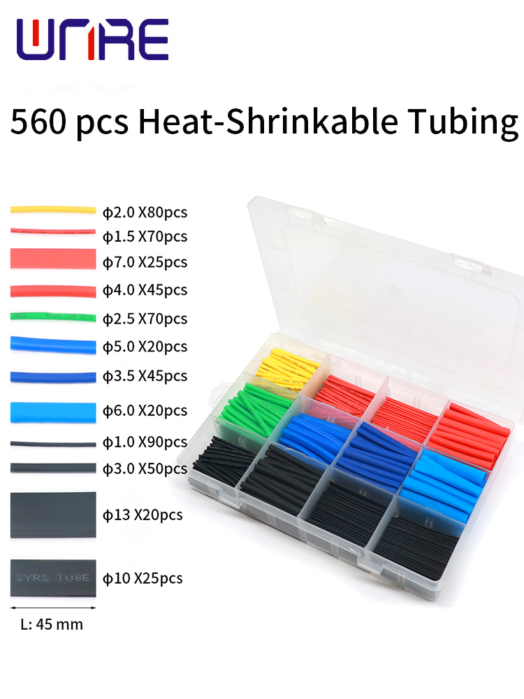 560pcs Polyolefin Shrinking Assorted Heat Shrink Tube Wire Wrap Cable Insulated Sleeving Tubing Set Waterproof Pipe Sleeve