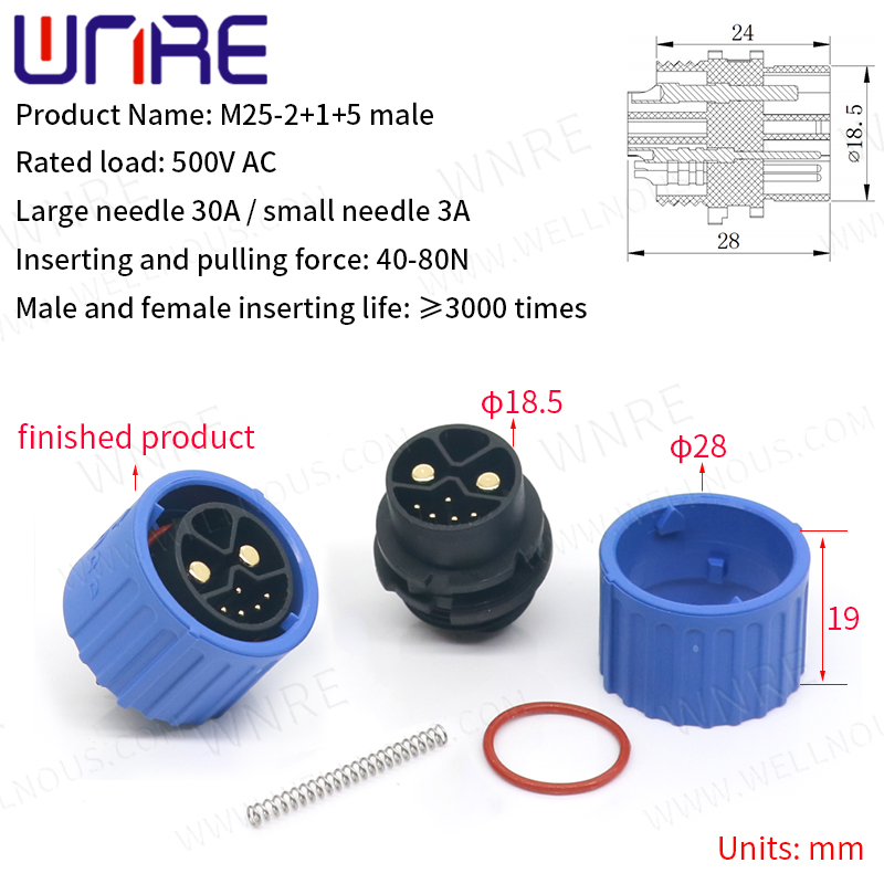 M25-2+1+5 Male Electric Bike Scooter Socket Power Connector e Bike Plug Batteries Scooter E-Bike Battery Connector 30-50A