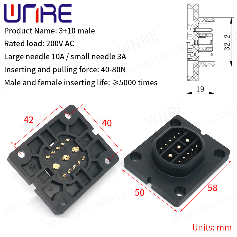 3+10 Male Electric Bike Scooter Socket Power Connector e Bike Plug Batteries Scooter E-Bike Battery Connector 30-50A