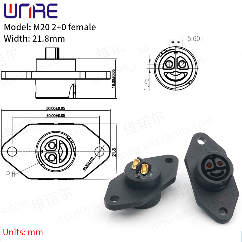 M20 2+0 Female 21.8/25.8/27.8mm Charging Port E-BIKE Battery Connector IP67 Scooter Socket Plug With Cable C13 Socket