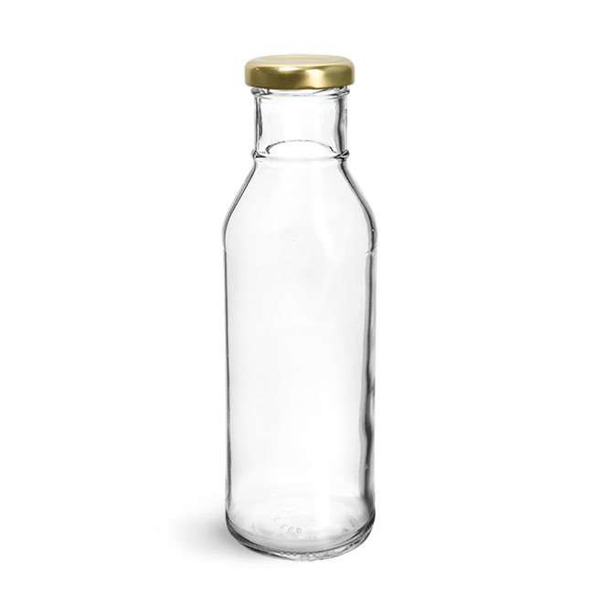 Clear Glass Professional BBQ Sauce Bottle with Flip Top Cap - 12