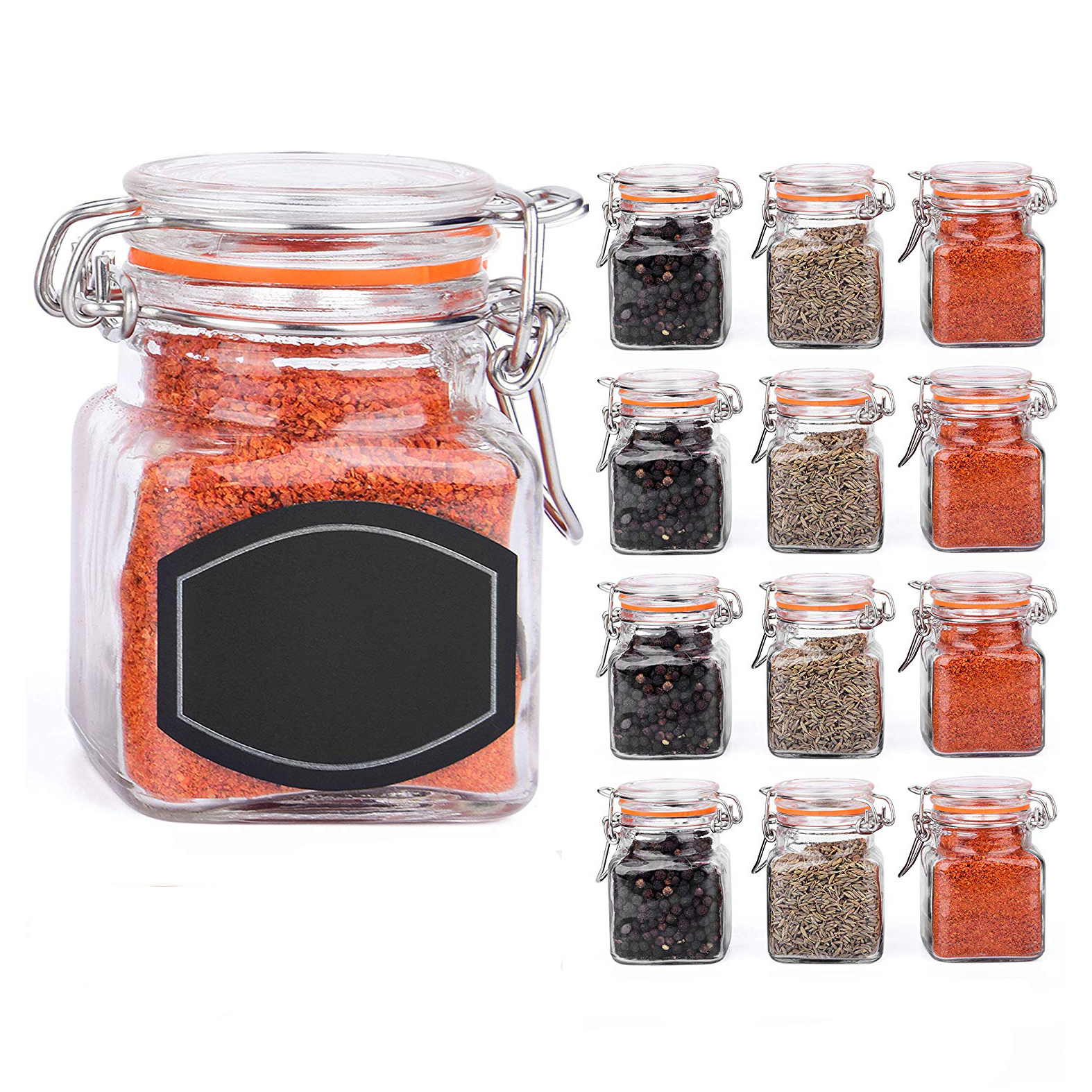 French Square Spice Jars, Spice Shaker/Pourer with Lid, 8oz, (4 Pack)