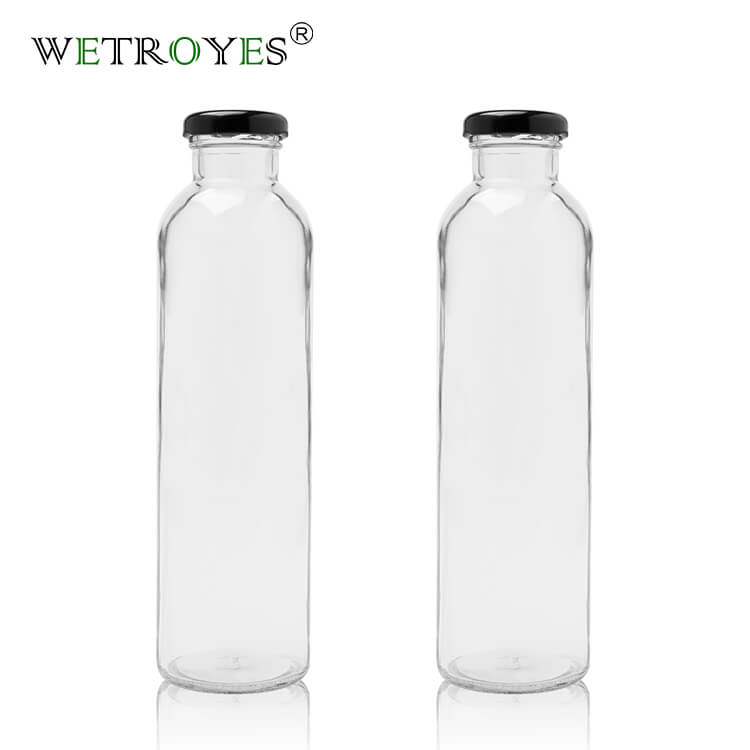 Large clear 480ml cylinder glass juice jars with lids for fruit juice  storage