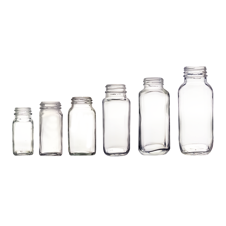 8 oz Clear Glass French Square Bottle with Black Lid