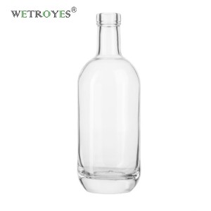 Bulk 750ml Flint Premium Round Moonea Glass Vodka Gin Rum Bottle with Cork Stopper