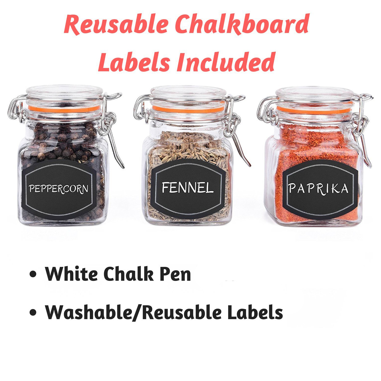 Spice Jars Airtight 4 oz small mason Glass Jars with Leak Proof Multi Color  Gasket + Hinged Lid + Reusable Chalkboard Label Multipurpose Spice