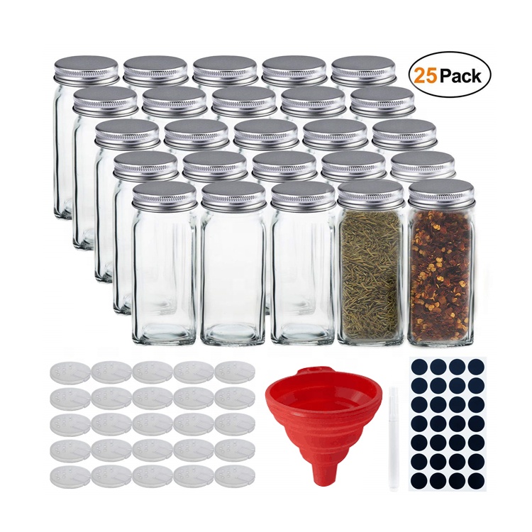 SpiceLuxe Premium Spice Jar Set -14 Empty Square Glass Jars, Black