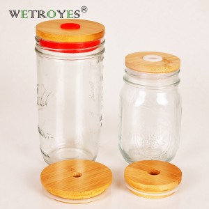 Reusable 70mm 86mm Bamboo Straw Hole Drinking Lid for Bubble Tea Smoothie Mason Jar
