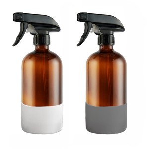 16oz Amber Boston Glass Bottle With Trigger Sprayer and Silicone Sleeve
