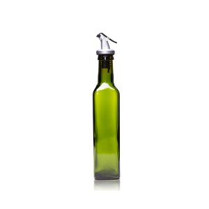 250ml Green Square Empty Olive Oil Glass Bottle With Spout and Cap