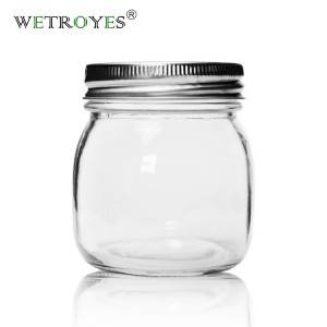 Food Grade 300ml Clear Round Glass Jar with Metal Lids for Food Storage