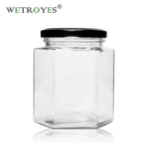 Wholesale Food Grade 380ML Hexagon Glass Honey Jars
