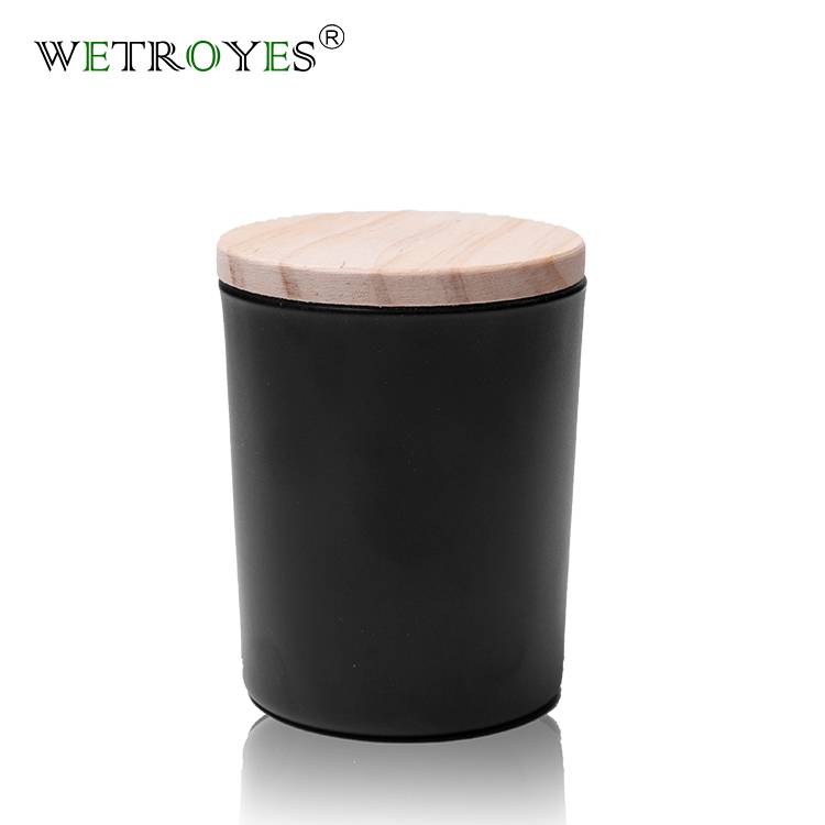 Luxury Custom Matte Black Candle Vessels Empty Candle Jars with Wooden Lids  - China Glass Candle Jar with Lid and Candle Vessel price