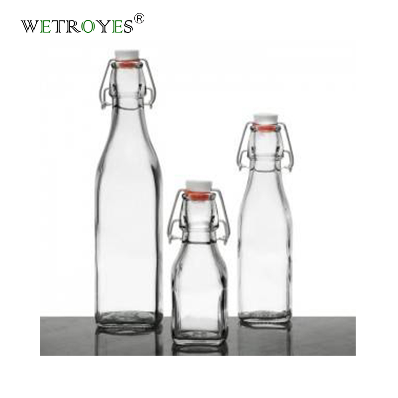 China SquareSwing Top Glass Water Juice Bottle 250ml 500ml 1000ml ...