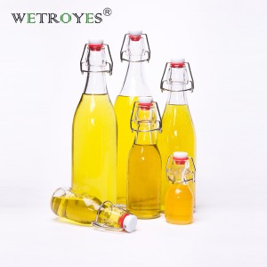 250ml 500ml 1000ml Round Swing Top Glass Water Bottle with Clip Lid