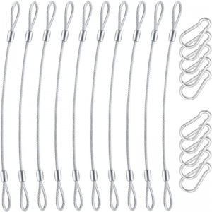 Stainless Steel Safety Cables 10 Pack,   32” Security Cable with Carabiner Lock Lighting Fall Prevention Safety Cable Safety Rope for DJ Stage Lighting Bicycle Luggage Lock 110lb Load Capacity