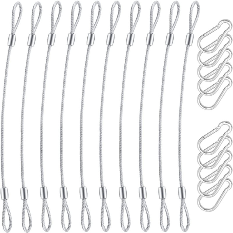 Stainless Steel Safety Cables 10 Pack,   32” Security Cable with Carabiner Lock Lighting Fall Prevention Safety Cable Safety Rope for DJ Stage Lighting Bicycle Luggage Lock 110lb Load Capacity