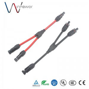 y-splitter 1 to 2 solar panel cable IP67 Wire Pv Parallel Connector male to 2 female Solar cable harness