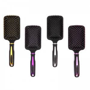 Rubber coating, water transfer, UV electric paddle hair brush with flexible cushion