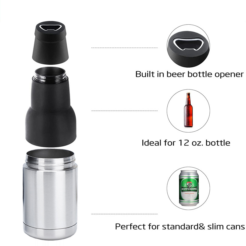 Doble nga Wall Vacuum Insulated Can Cooler Stainless Steel Beer Can Wine Bottle Holder Uban sa Beer Opener