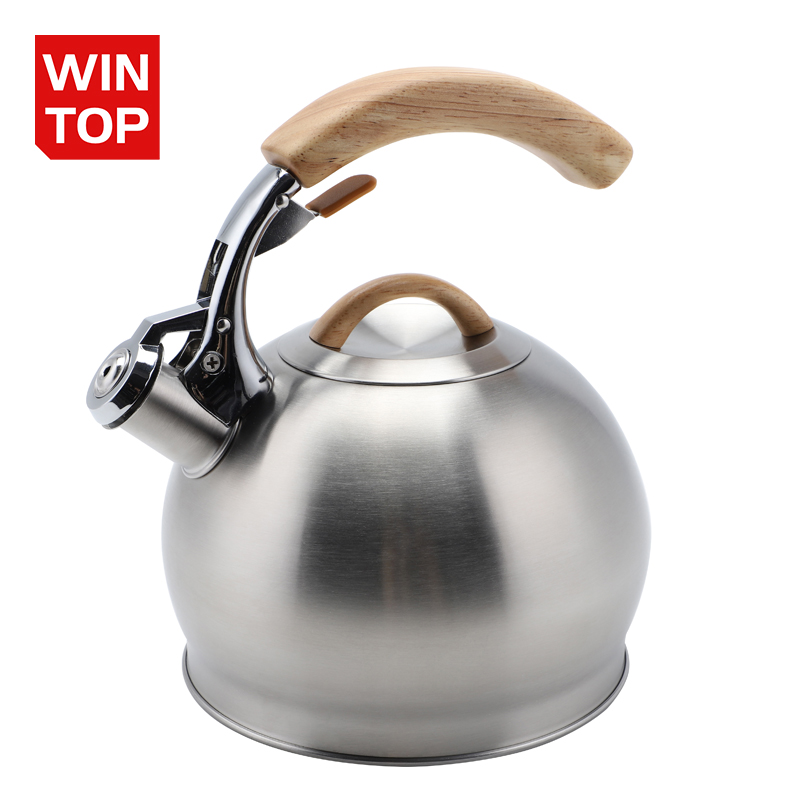 2.5L New design Stainless Steel Stove Top Whistling Tea Kettle Custom top seller  Food Grade Tea Pot With Wood Handle