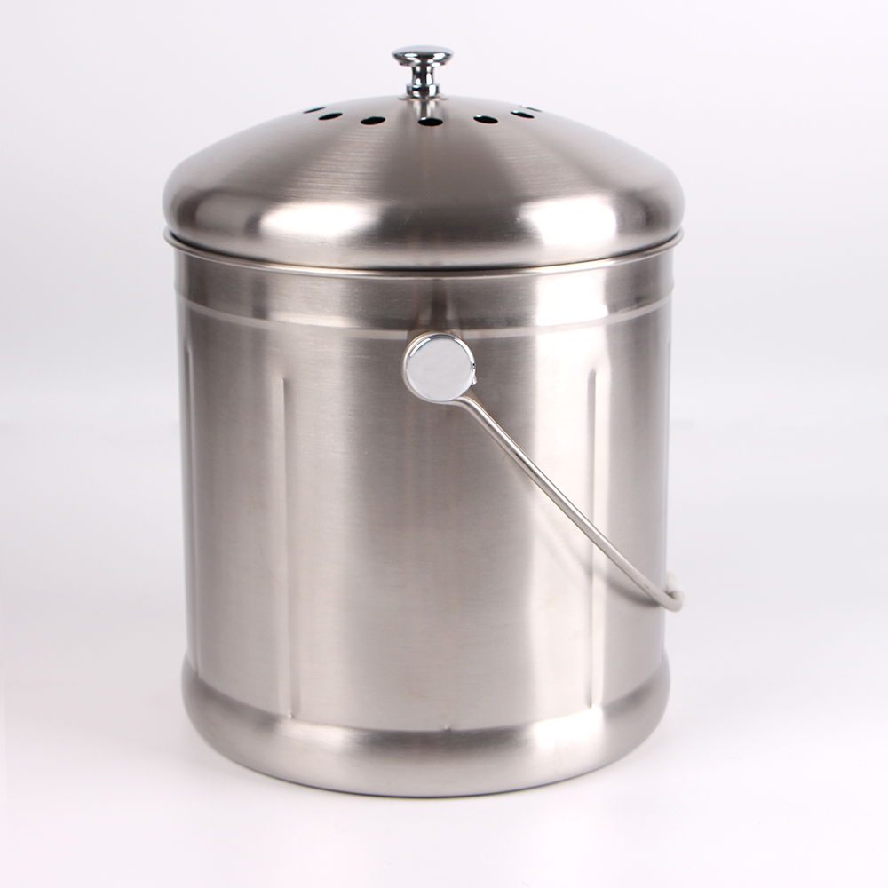 سطل کمپوست داخلی از جنس استنلس استیل برای آشپزخانه سطل کمپوست بدون بو برای ضایعات مواد غذایی آشپزخانه با دسته حمل